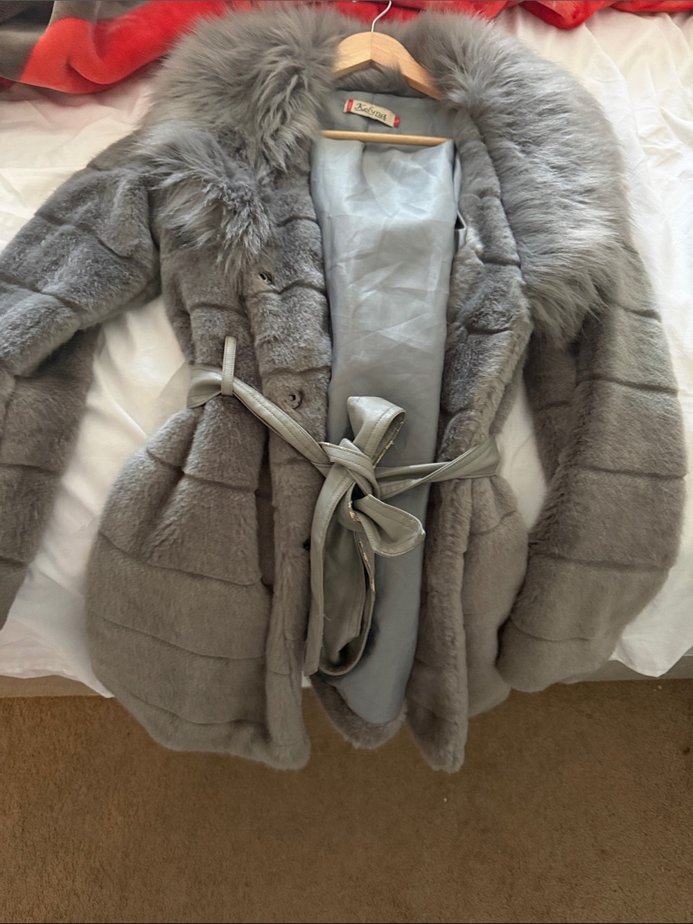 Fox Grey Faux Fur Teddy Jacket with Belt